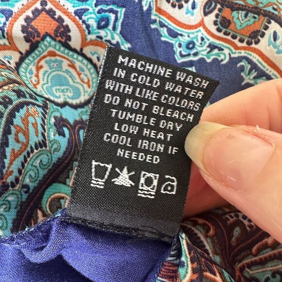 Vertigo Satin High Low Paisley Royal Blue Orange Long Sleeve Drape Cardigan S - Picture 14 of 15